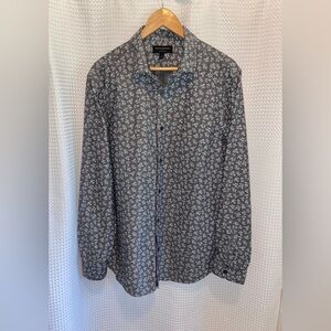 2/40$ Men’s BANANA REPUBLIC floral gray tailored slim‎ buttoned shirt size Large